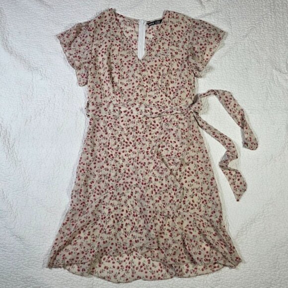 Shein Floral Print Flutter Sleeve Faux Wrap Dress - Picture 1 of 7